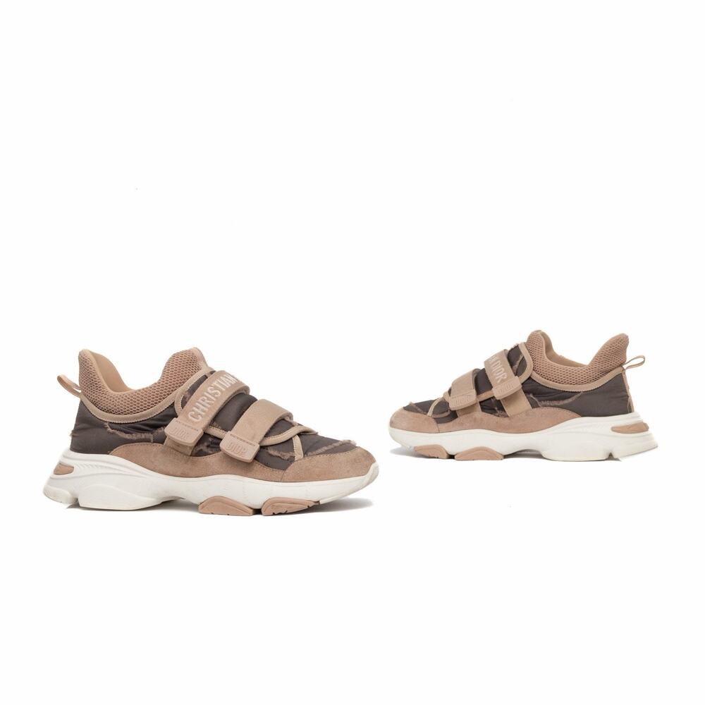 990$ Dior D-Wander Beige Suede & Technical Fabric Low-Top Sneakers Size 38 US8